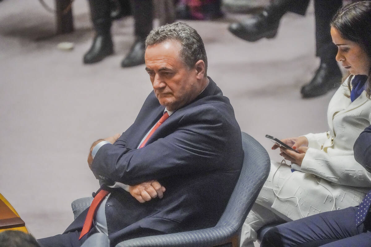 FILE - Israeli Defense Minister Israel Katz listens during a meeting of the United Nations Secu ...