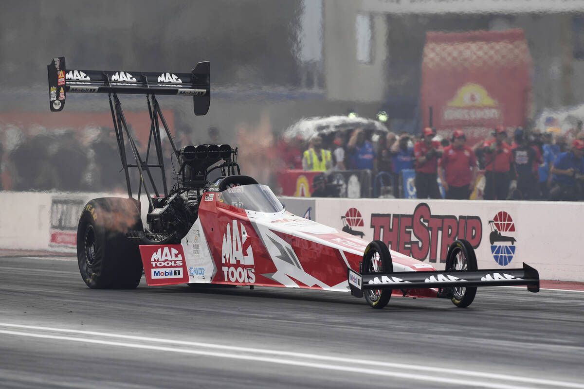 In this image provided by the NHRA, Doug Kalitta took the Top Fuel No. 1 qualifier spot at the ...