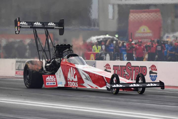 In this image provided by the NHRA, Doug Kalitta took the Top Fuel No. 1 qualifier spot at the ...