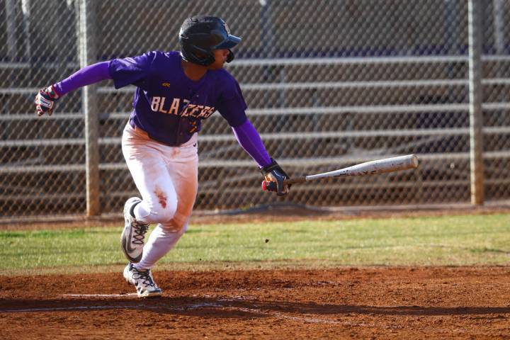 Durango's Alexander Mercurius (7) runs after hitting the ball against Legacy during a baseball ...