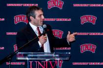New UNLV men's basketball coach Josh Pastner speaks during and introductory press conference at ...