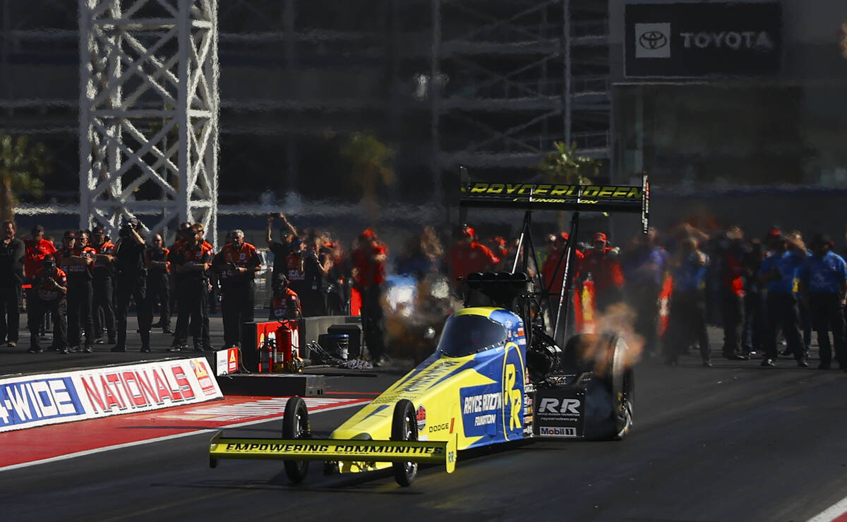 Top Fuel driver Tony Stewart takes off from the start in the final round during the NHRA 4-Wide ...