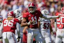 Alabama linebacker Jihaad Campbell (11) signals to the sideline during the second half of an NC ...