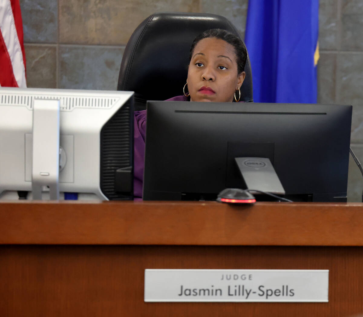 Clark County District Court Judge Jasmin Lilly-Spells presides in court at the Regional Justice ...