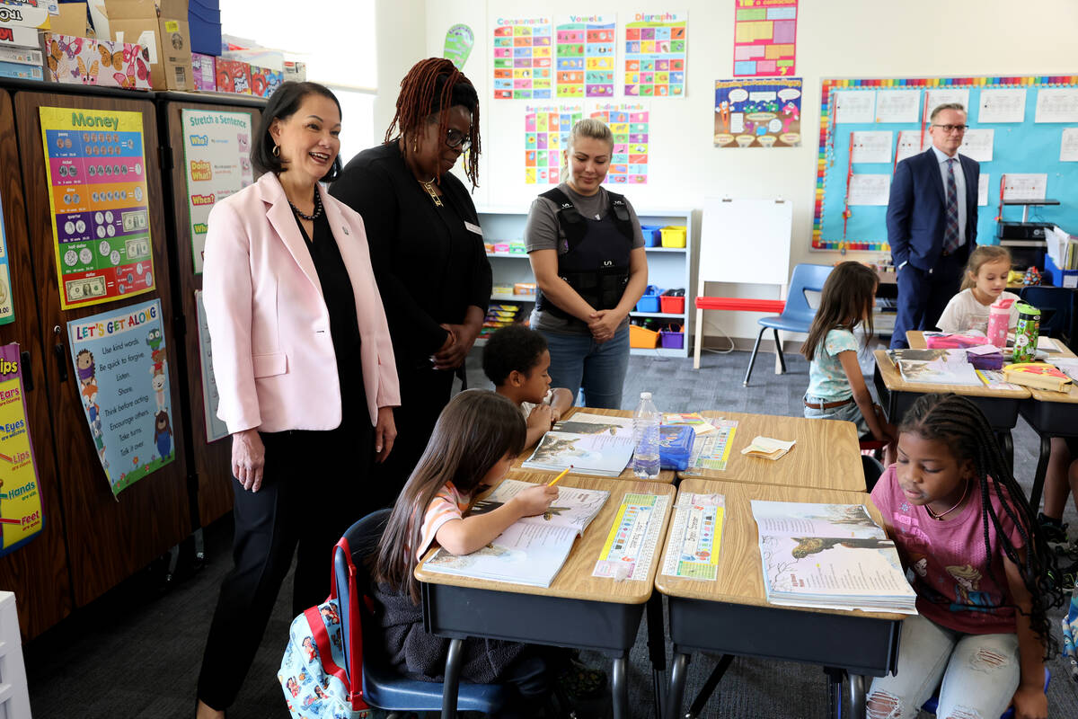 New Clark County School District Superintendent Jhone Ebert visits Jodi Codol’s second g ...