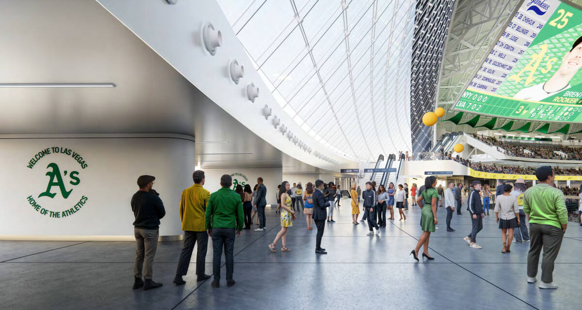 A rendering of the main entrance of the Athletics' Las Vegas ballpark. (Courtesy: Athletics)