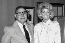 Former Nevada Governor Grant Sawyer is seen with Elaine Wynn in an undated file photo at the UN ...