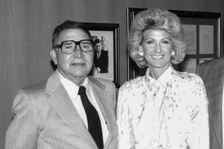 Former Nevada Governor Grant Sawyer is seen with Elaine Wynn in an undated file photo at the UN ...