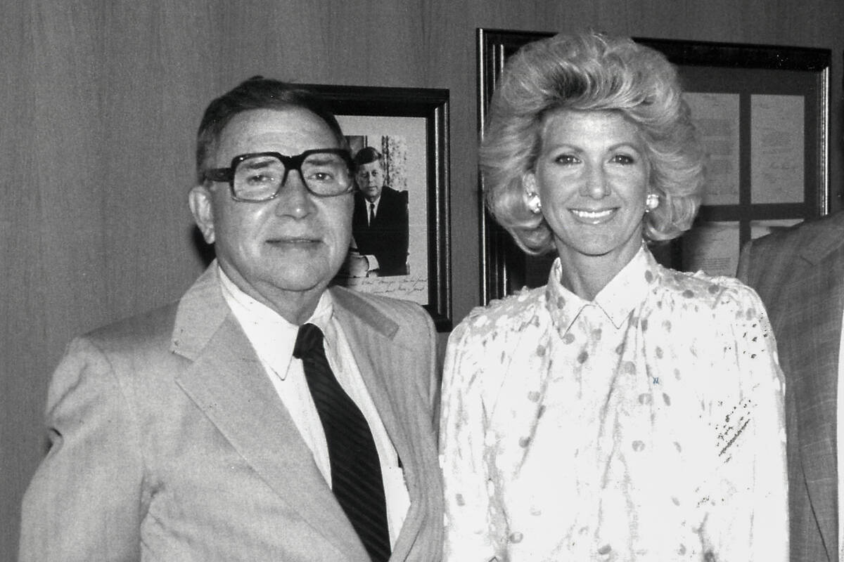 Former Nevada Governor Grant Sawyer is seen with Elaine Wynn in an undated file photo at the UN ...