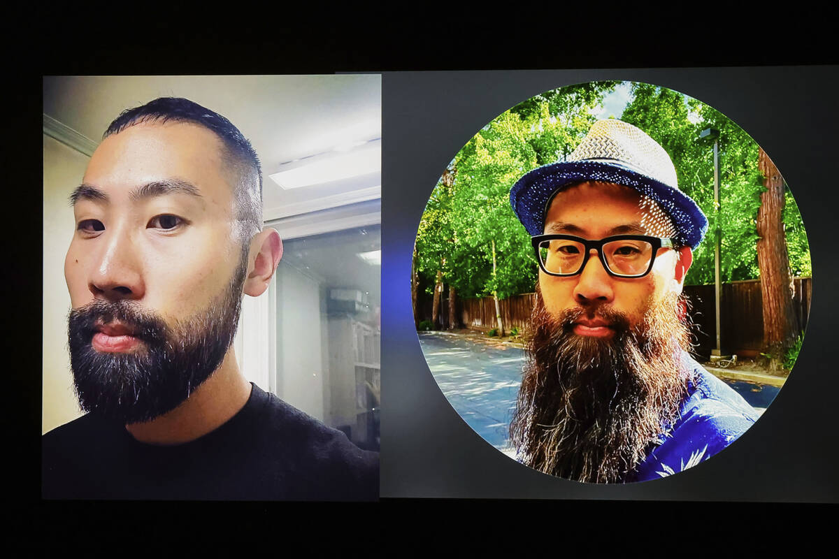 Police display photos of Paul Hyon Kim on a television screen during a press conference on Thur ...