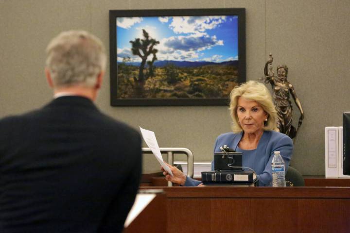 Elaine Wynn responds to questions during a hearing in Clark County District Court at the Region ...