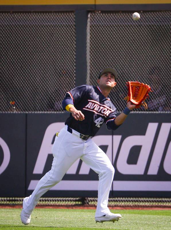 Aviators outfielder Alejo Lopez catches a fly ball from the Sugar Land Space Cowboys during a T ...