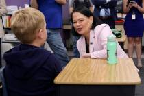 New Clark County School District Superintendent Jhone Ebert visits Carter Amos in a multi-grade ...