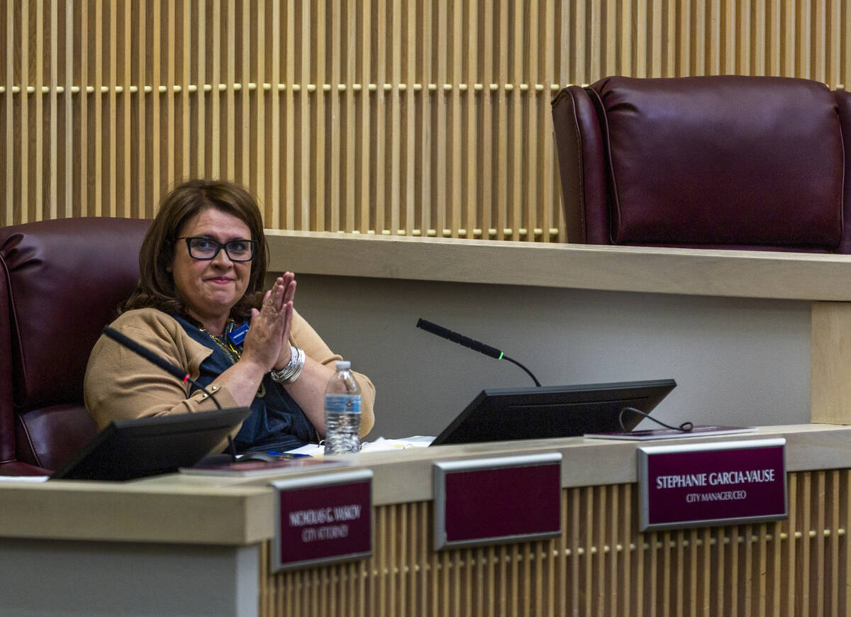 City Manager/CEO Stephanie Garcia-Vause thanks all city workers as the Henderson City Council h ...