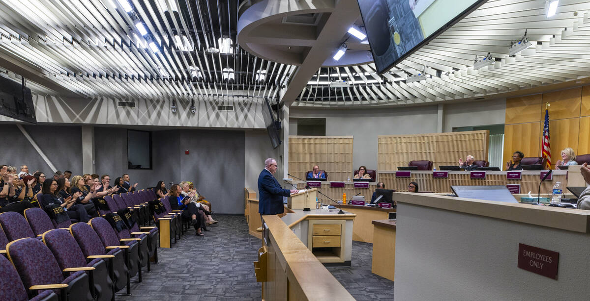 Awards presenter Josh Racette speaks before the Henderson City Council as they hold a special s ...