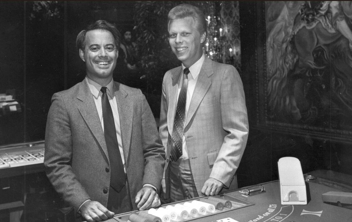 Dennis Gomes, left, and John Strzemp at the Las Vegas Hilton on Oct. 1, 1985. (Las Vegas Review ...