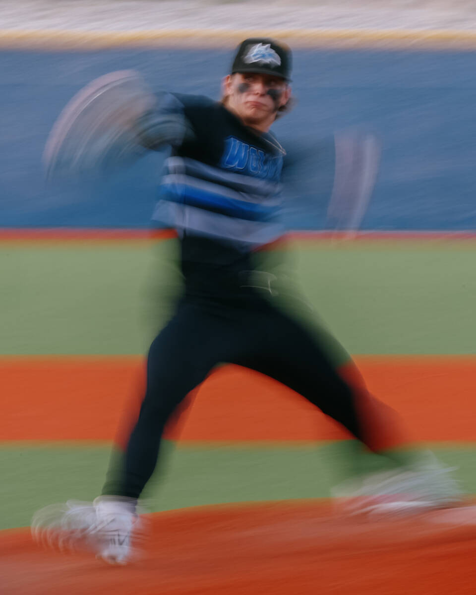 Basic pitcher Andruw Giles (29) throws a pitch against Centennial during the baseball game on W ...