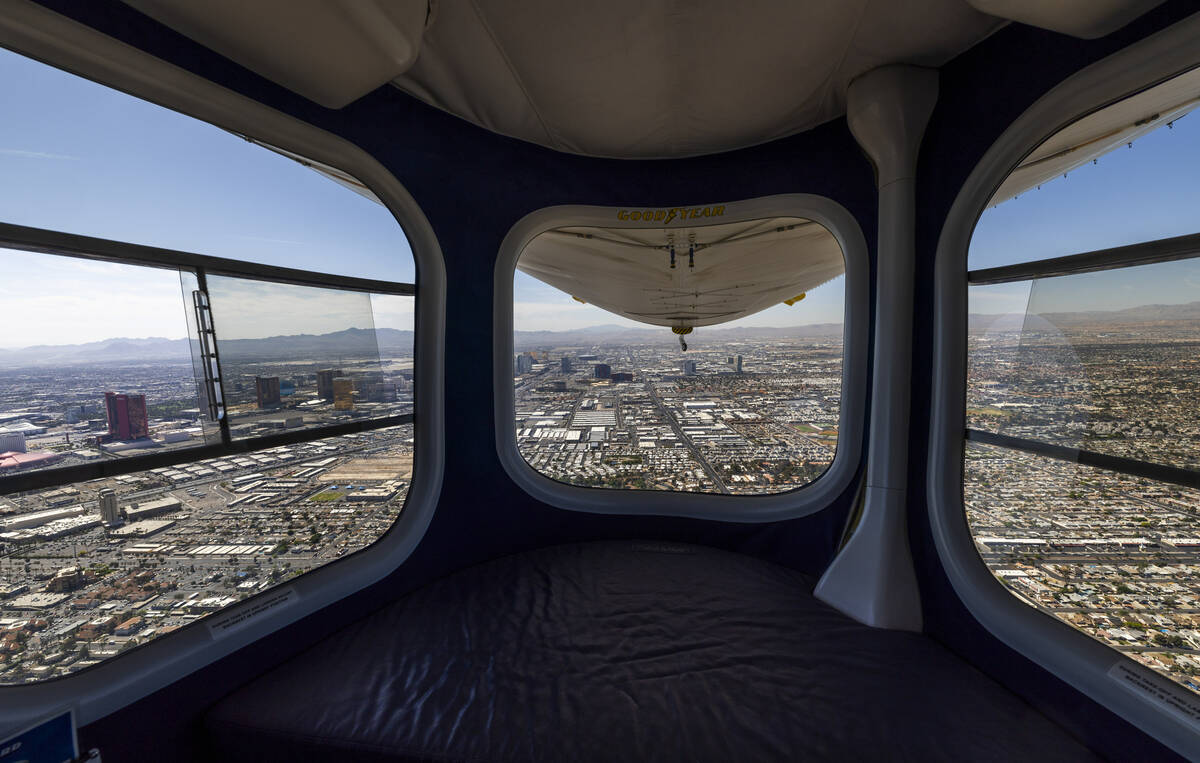 A view out the windows from the rear settee provides a variety of views, the Goodyear blimp in ...