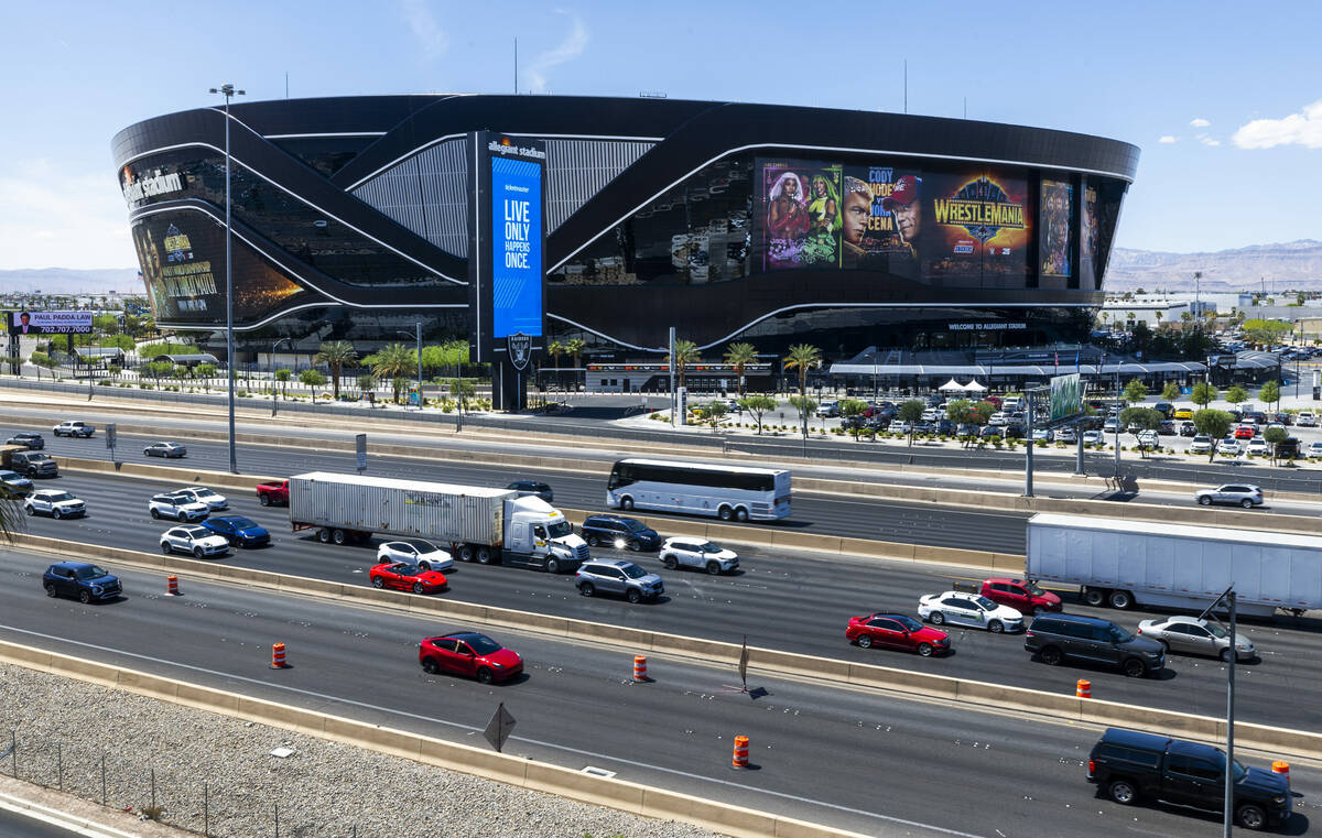 Allegiant Stadium will host WrestleMania this week as the Goodyear blimp in town to provide aer ...