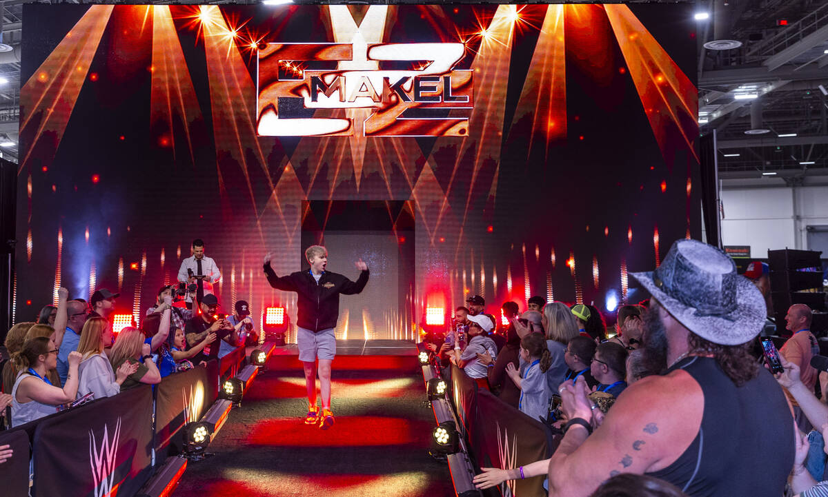 Make-A-Wish kid Evan "EZ Makel" Makel is introduced on stage as their organization an ...