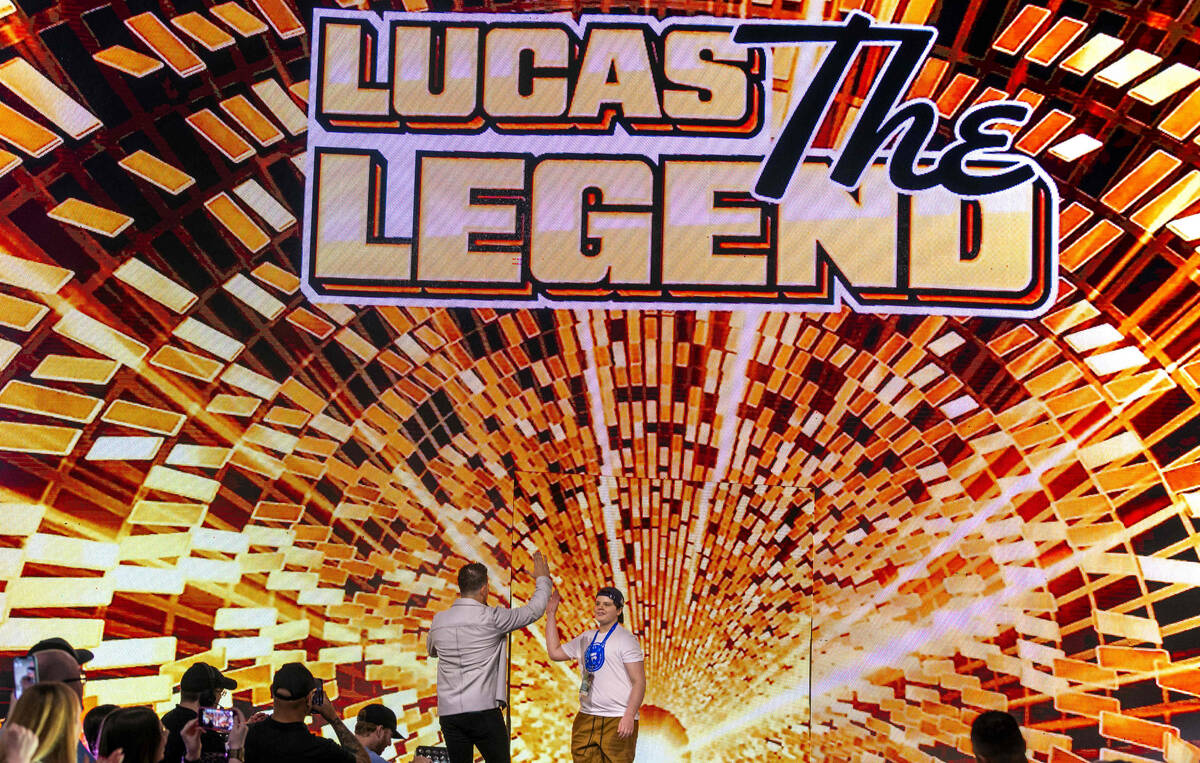 Make-A-Wish kid Lucas "The Legend" Kenny is introduced by announcer Mark Shunock as t ...