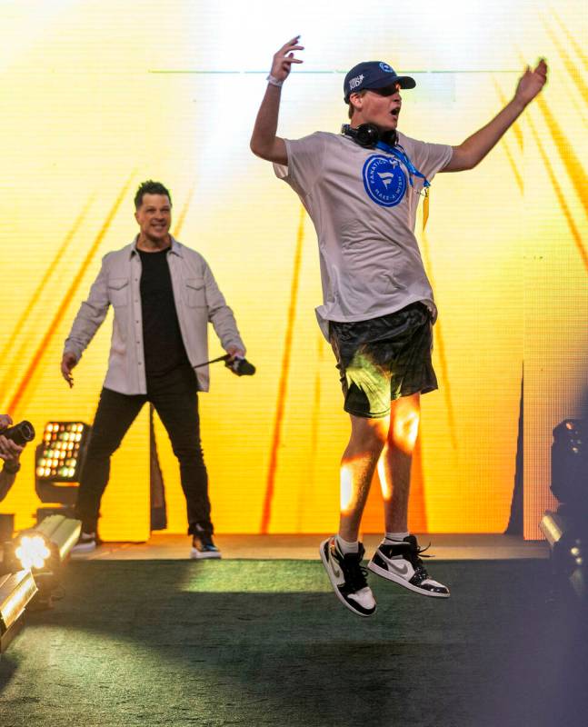 Make-A-Wish kid Mason "Madman" Bergquist is introduced by announcer Mark Shunock as t ...