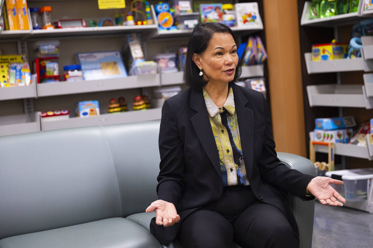 Clark County School District Superintendent Jhone Ebert speaks during an interview with the Rev ...