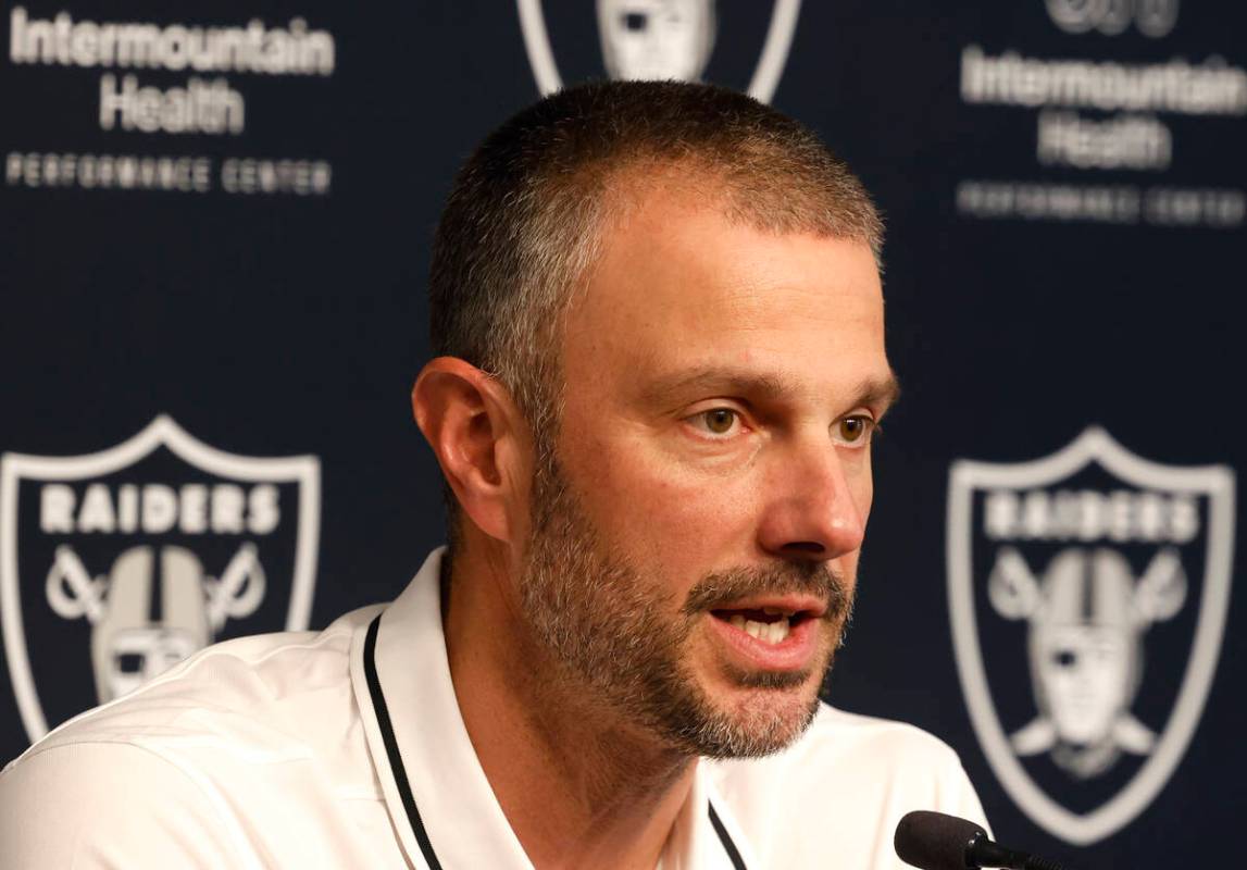 Raiders General Manager John Spytek speaks during the 2025 NFL pre-draft press conference at th ...
