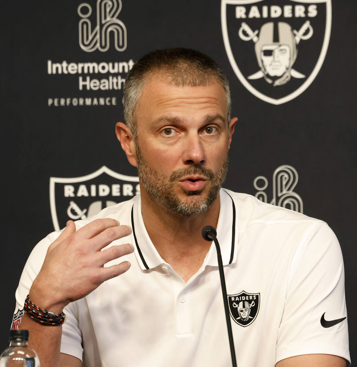 Raiders General Manager John Spytek speaks during the 2025 NFL pre-draft press conference at th ...