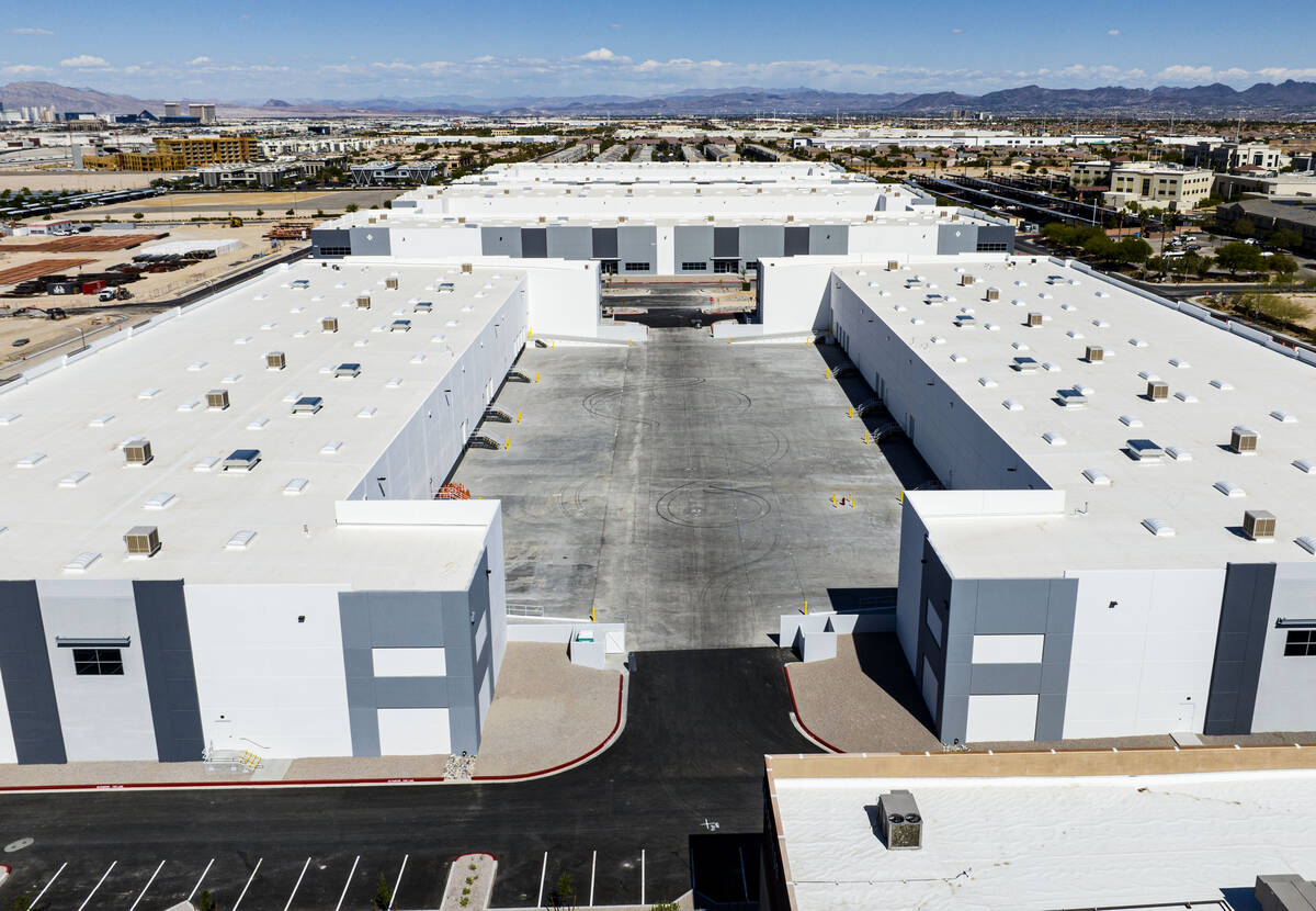 Industrial buildings on Badura Avenue near 215 Beltway are seen on Tuesday, April 29, 2025, in ...