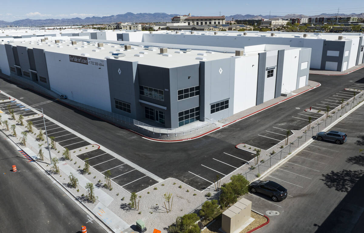 Industrial buildings on Badura Avenue near 215 Beltway are seen on Tuesday, April 29, 2025, in ...