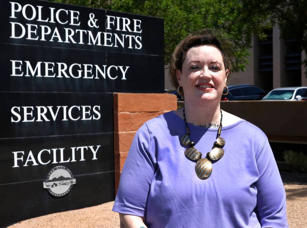 Amanda Swartz, who was recently fired from her volunteer position with Henderson police, poses ...