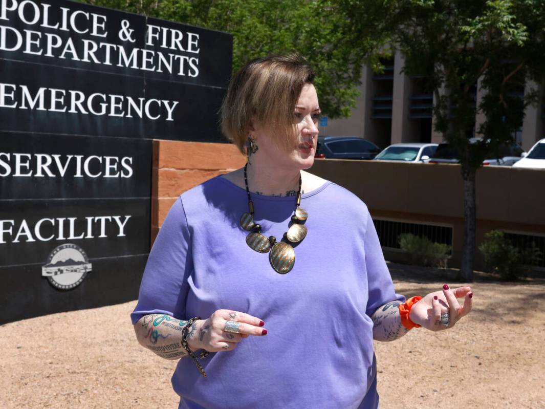 Amanda Swartz, who was recently fired from her volunteer position with Henderson police, speaks ...