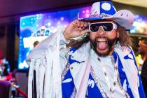 A fan dressed at the Macho Man attends a WrestleMania kickoff party hosted by experience/hospit ...
