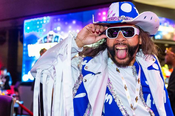 A fan dressed at the Macho Man attends a WrestleMania kickoff party hosted by experience/hospit ...