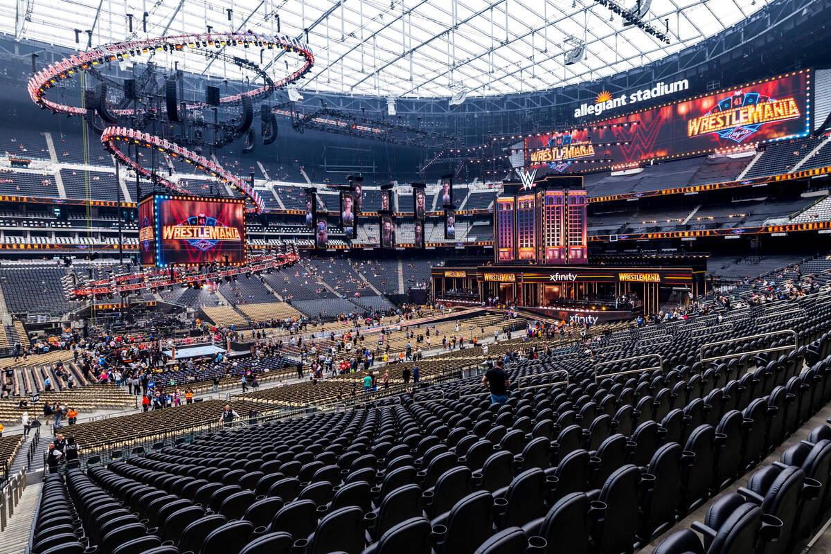 The wrestling floor awaits attendees during a WrestleMania kickoff party hosted by experience/h ...