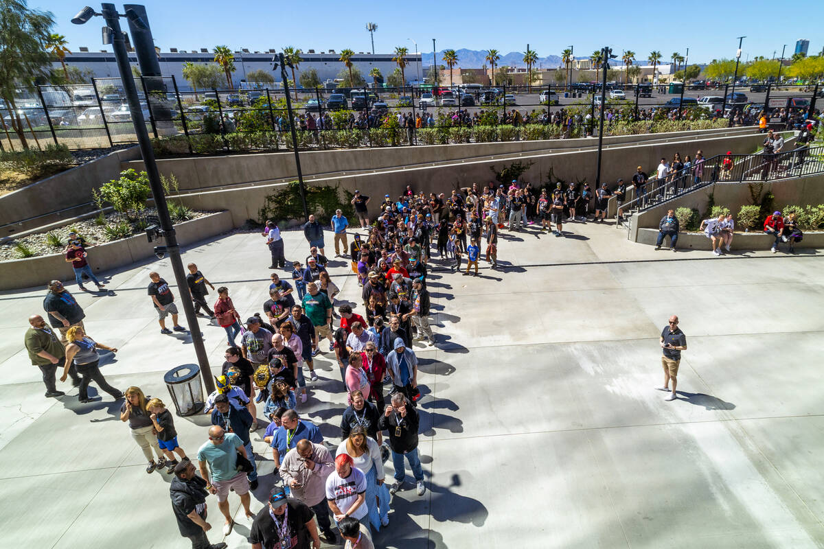 Fans line up to enter WrestleMania 41 at Allegiant Stadium on Saturday, April 19, 2025, in Las ...