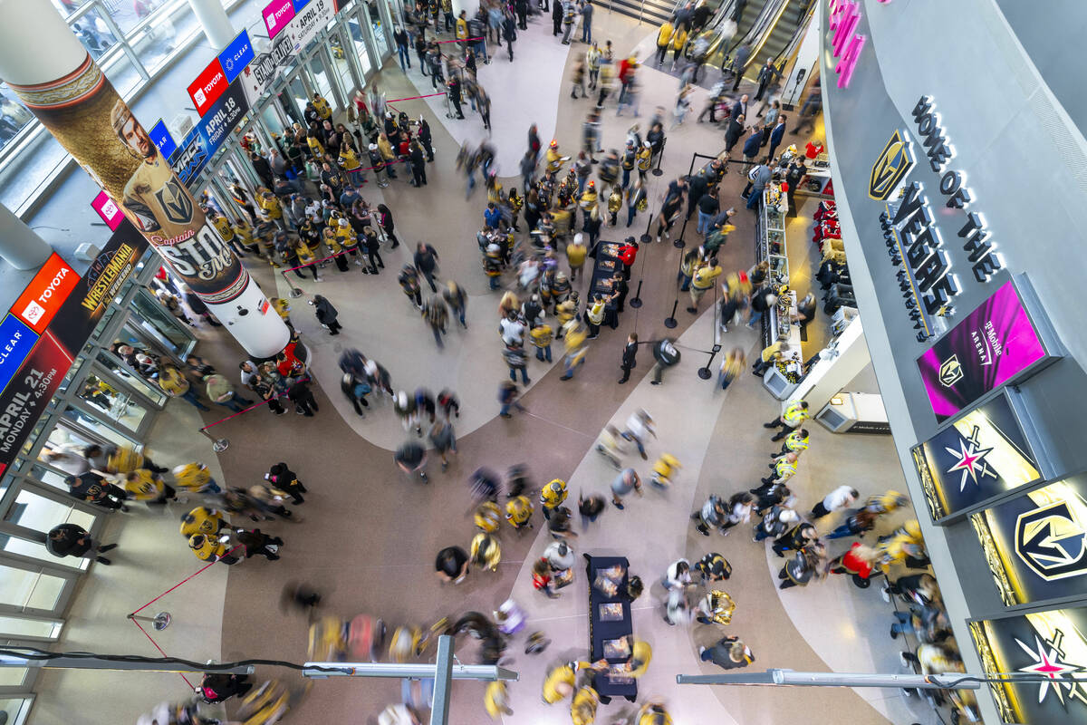 Fans enter the arena as the Golden Knights will face the Minnesota Wild in game one in their St ...