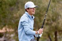 Shadow Ridge's Bridger Johnson watches his drive as he tees off on the tenth during Class 5A bo ...