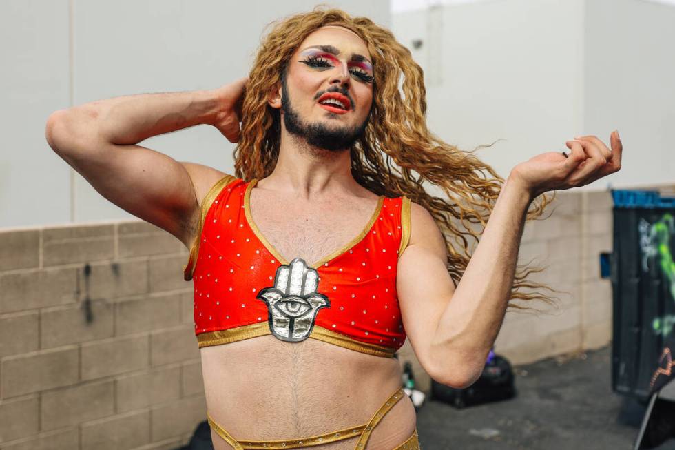 Jazze Parry gets ready for another match behind the FSW Arena during a wrestling show Thursday, ...