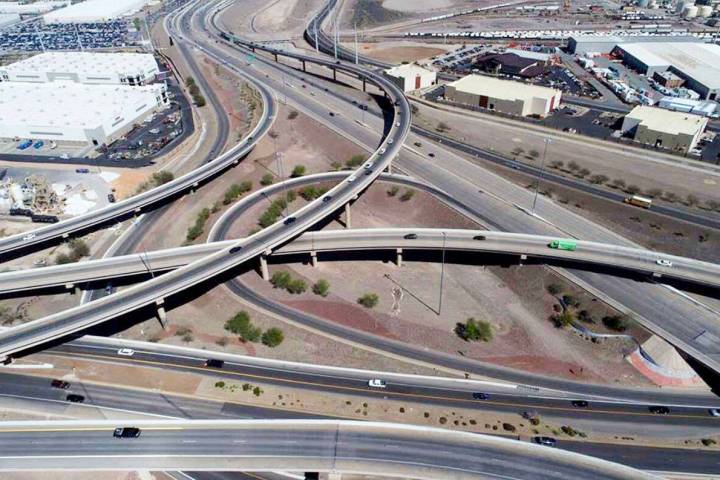 An aerial photo of the Henderson Spaghetti Bowl taken April 2, 2019 north of the motorcycle cra ...