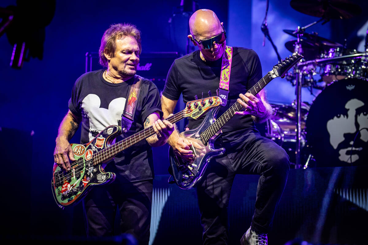 Michael Anthony jams with Joe Satriani last summer during the "Best of All Worlds" to ...