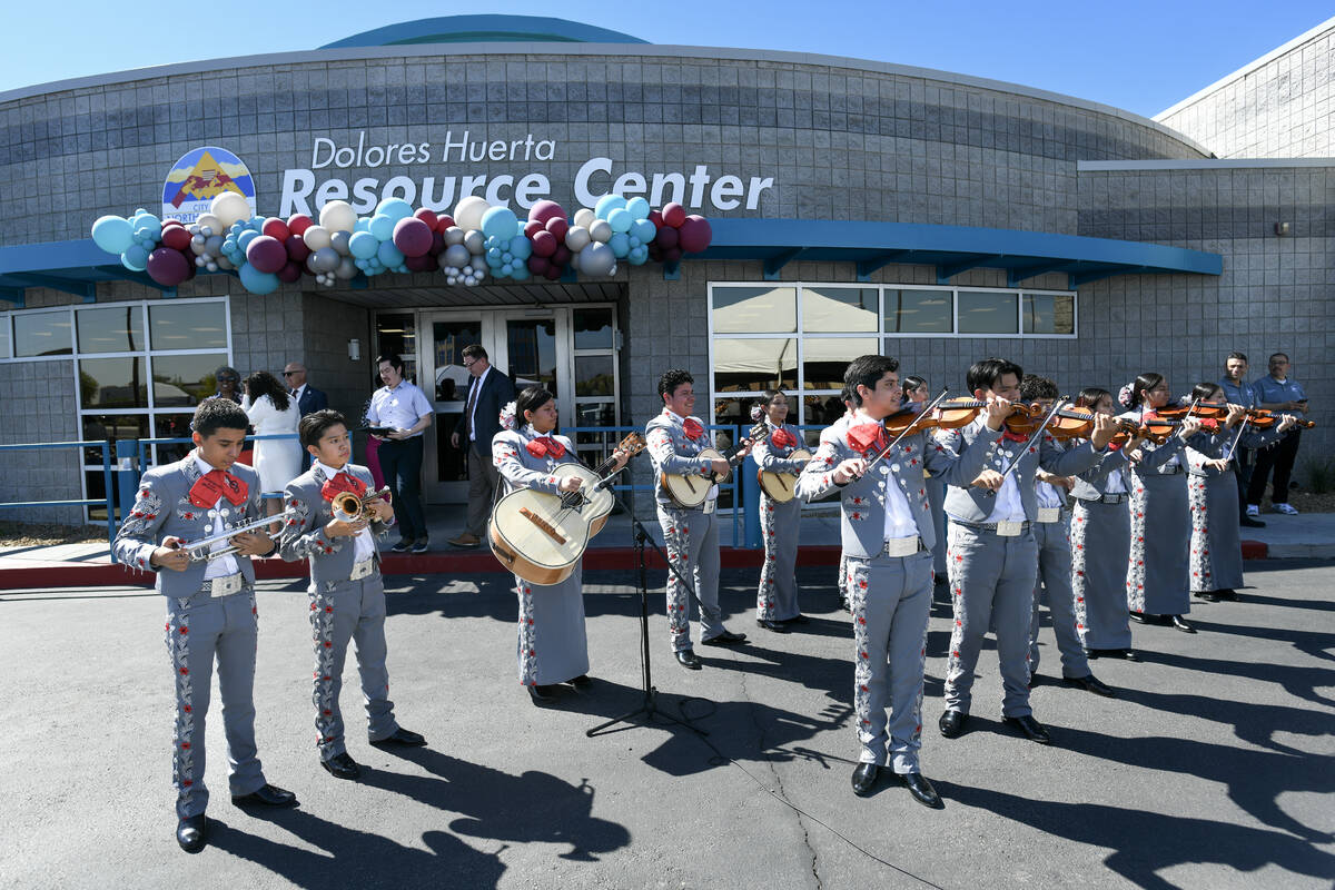 The J.D. Smith Middle School mariachi band performs during the grand opening of the Dolores Hue ...