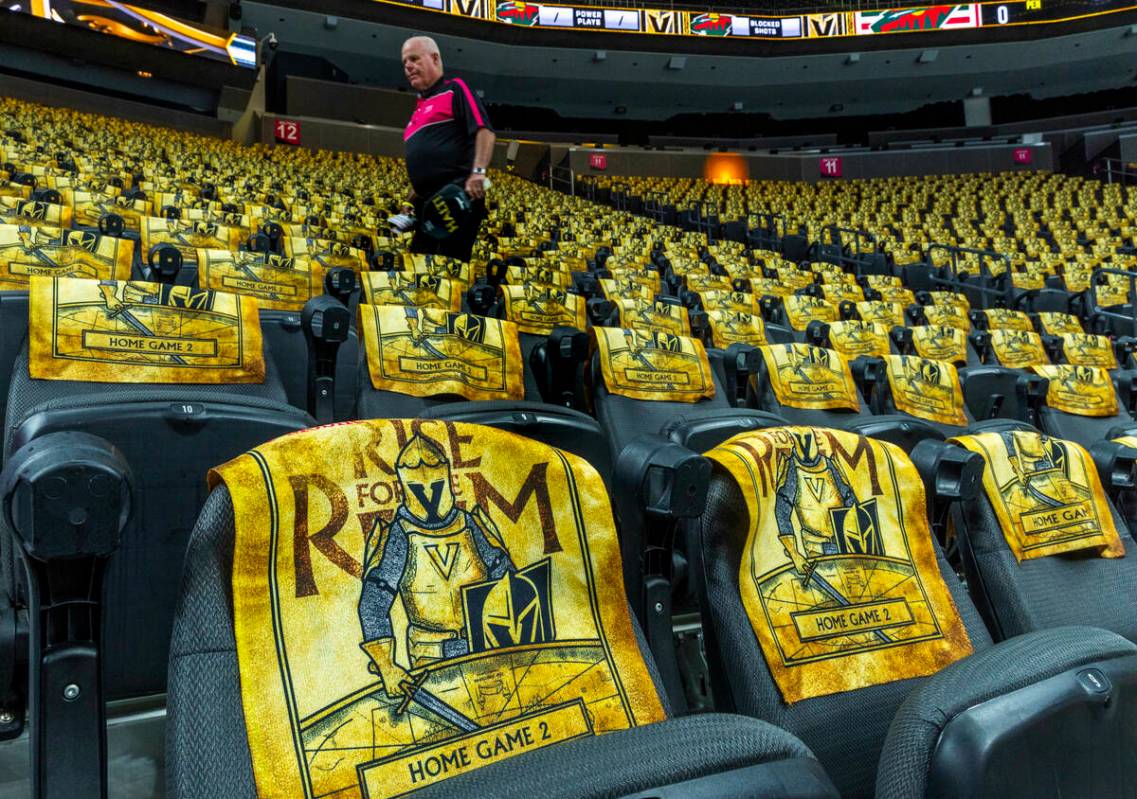 Fans will receive a custom towel to wave when they take their seats before the Golden Knights f ...
