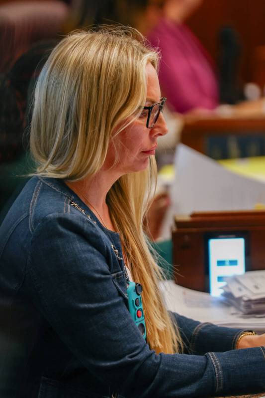 Assemblymember Danielle Gallant, R-Las Vegas, sits at her desk as the Nevada State Assembly con ...