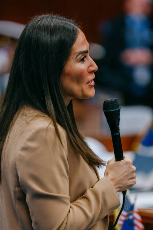 Assemblymember Sandra Jauregui, D-Las Vegas, makes final remarks at the end of Nevada State Ass ...