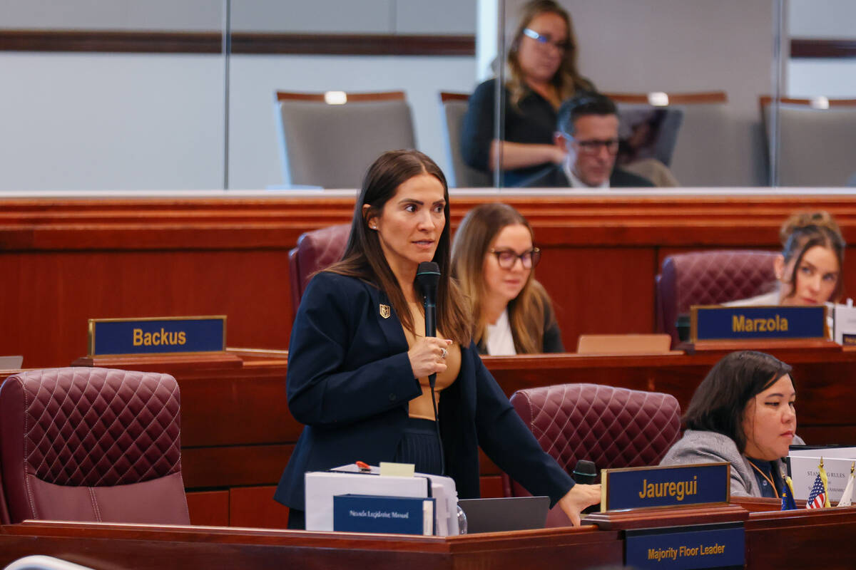 Assemblymember Sandra Jauregui, D-Las Vegas, asks for a brief recess as the Nevada State Assemb ...