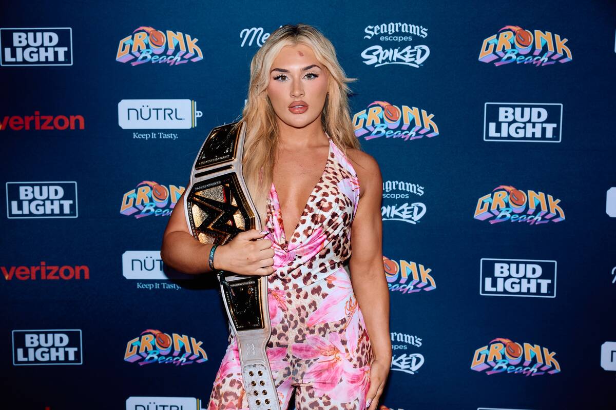 WWE champ Tiffany Stratton is shown on the red carpet at Gronk Beach during "WrestleMania After ...