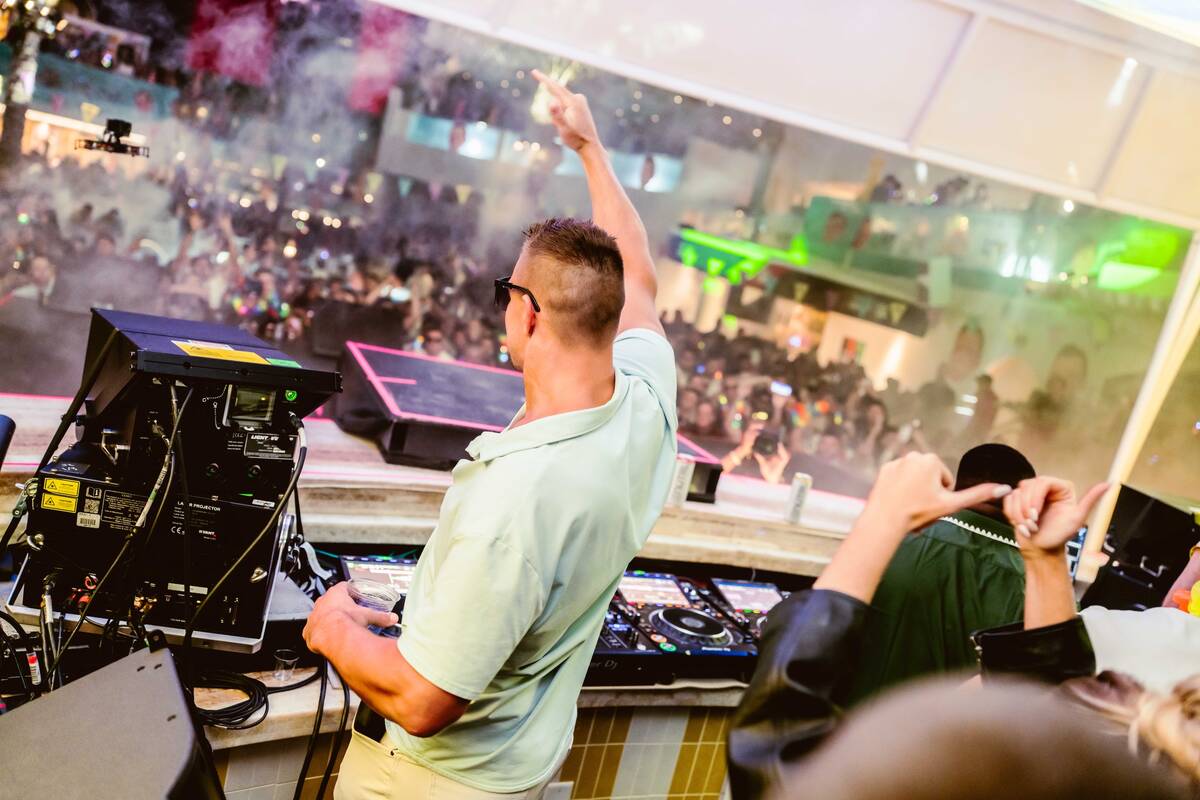 Rob Gronkowski is shown at Gronk Beach during "WrestleMania After Dark" at LIV Beach at Fontain ...