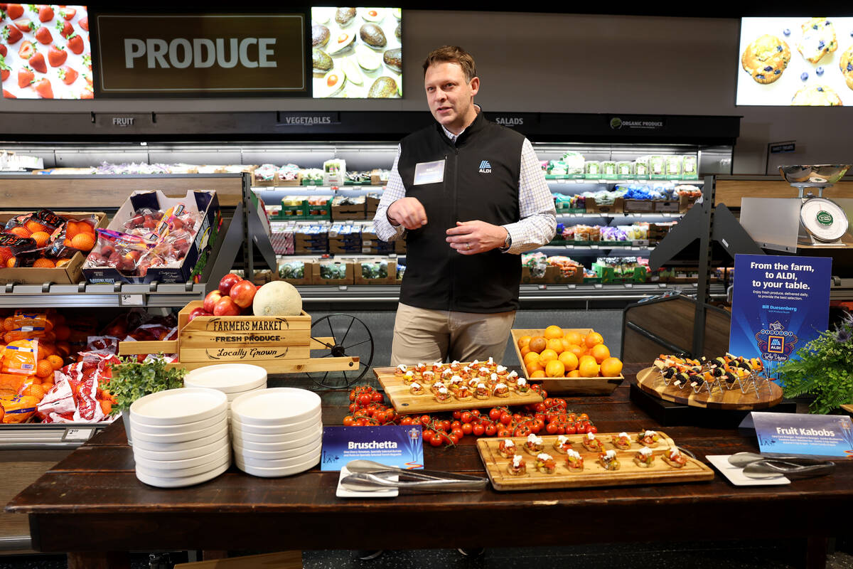 Bill Duesenberg, Director of National Buying, Produce, speaks during a media preview of ALDI He ...